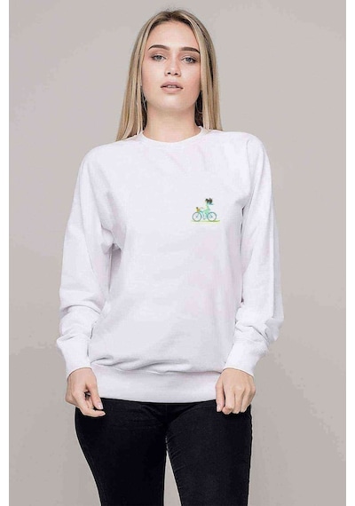 Bisiklet Girl Cycling Baskılı Beyaz Kadın Sweatshirt