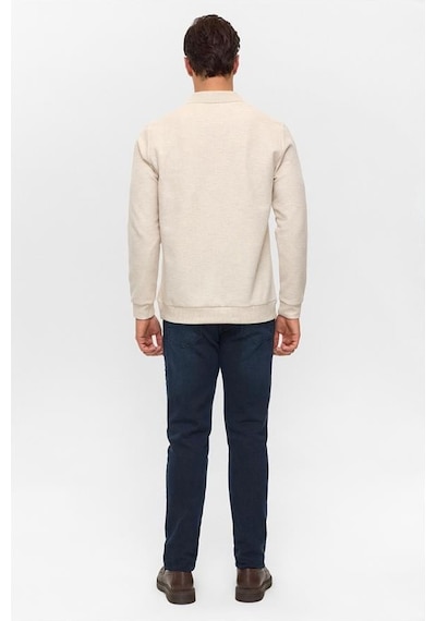 Süvari Bej Regular Armürlü Polo Yaka Sweatshirt Bej