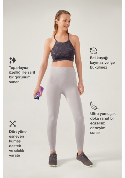 Los Ojos Kadın Gri Yüksek Bel Dikişsiz Fitilli Toparlayıcı Spor Tayt Gri