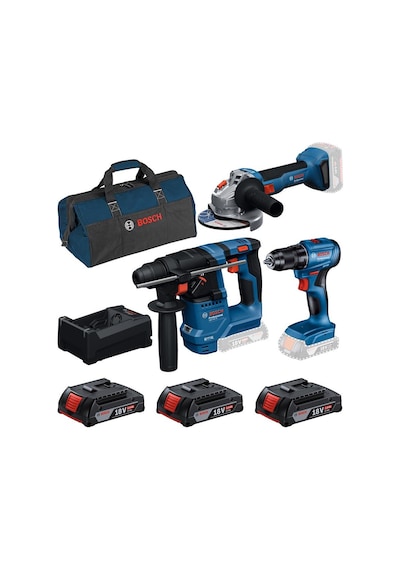 Bosch Professional GBH 18V-18 + GSR 185-lı + GWS 18V-8 + Kanvas Çanta + 3x18V 2.0AH Akülü Set
