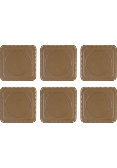 Bardak Altlığı,6 Lı Set,masaüstü Yuvarlak Cup Coaster,vegan Suni Deri,11x11 Cm.,vizon Vizon