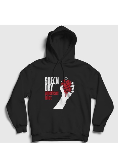 Presmono Unisex American Idiot Green Day Kapüşonlu Sweatshirt Siyah