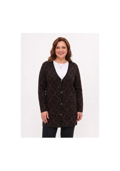 Onno Style Women Kalp Desenli Klasik Triko Düğmeli Ceket Siyah - Bordo