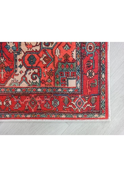 Eskitme Madalyon Desenli Kiremit Ve Lacivert Vintage Salon Halısı - 11428ou Kırmızı