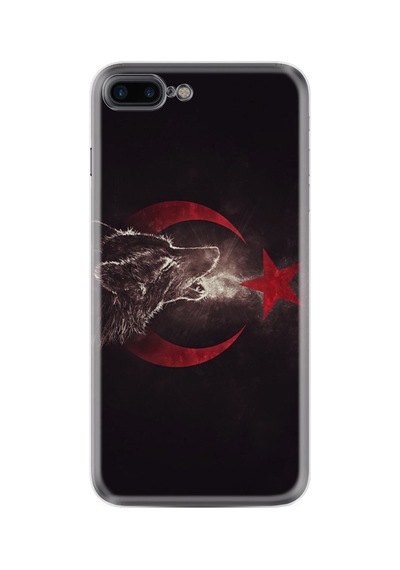 Apple iPhone Uyumlu 7 Plus 8 Plus Kılıf Desenli Silikon Güzel Kılıf Kurt Ve Ay Yıldız 1403