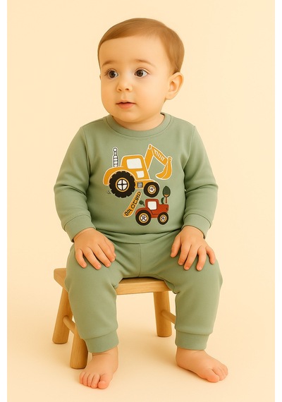 Aden Kids Çocuk Mevsimlik Penye Pijama Takımı Beyaz - Yeşil