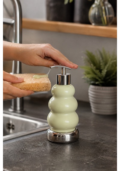 Trıo Dekoratif Premium 3 Boğumlu Sıvı Sabunluk 300 Ml Krom Görünümlü Pompalı Pastel Yeşil Banyo Ve Mutfak Sabun Dispenseri - 18,5 Cm X 7 Cm