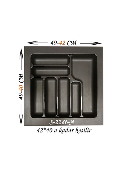 Starax S-2286-A Çekmece İçi Plastik Kaşıklık Antibakteriyel 49 x 49 CM 7 Göz 55 CM Modül Antrasit