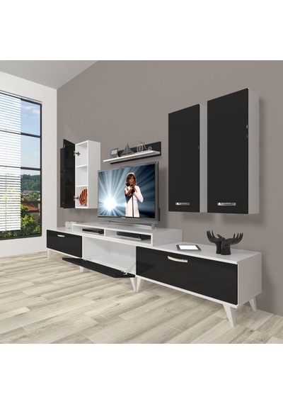 Decoraktiv Ekoflex 8d Slm Retro Tv Ünitesi Tv Sehpası Beyaz - Siyah