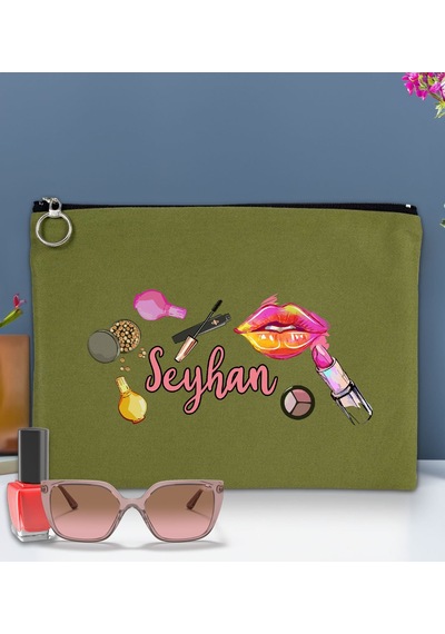 Bk Gift Kişiye Özel İsimli-4 Astarlı Yeşil Portföy Çanta 30x21cm, Baskılı El Çantası, Organizer Çanta
