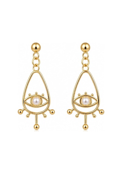 Cm Jewelry Göz Ve İnci Detaylı Gold Çelik Küpe Altın