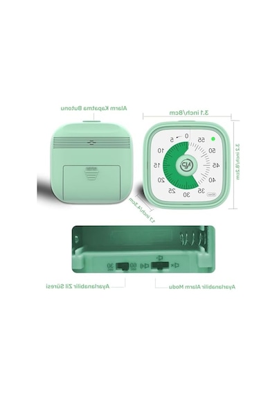 60 Dakika Analog Alarm Zamanlayıcı, Pomodoro Yöntemi İle Öğrenci Motivasyonu Açık Mavi