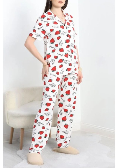 Seka Store Seka Milan Kumaş Düğmeli Pijama Takımı Çilekbeyaz - 750.1287. Çok Renkli