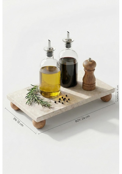 Ayaklı Doğal Mermer Sunum Tablası & Dekoratif Yağdanlık Altlığı 12x24x4 Cm Beyaz
