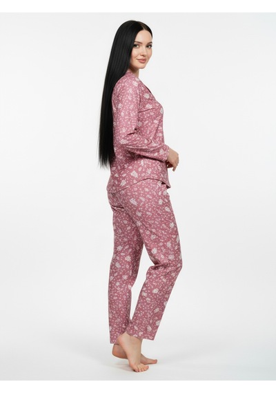 Süet Gömlek Pijama Takımı 7008 Doğa Desen Pudra Pudra