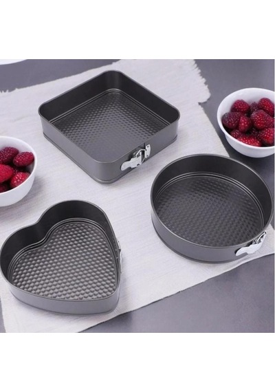 3 Parça Metal Kelepçeli Pasta Kek Kalıbı Seti Kalpli Kare Yuvarlak Füme