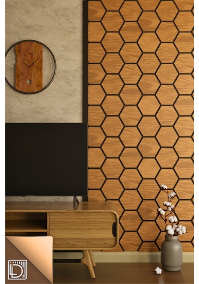 Ahşap Altıgen Petek Akustik Duvar Kaplama Paneli Mdf 68x56cm Safir Meşe