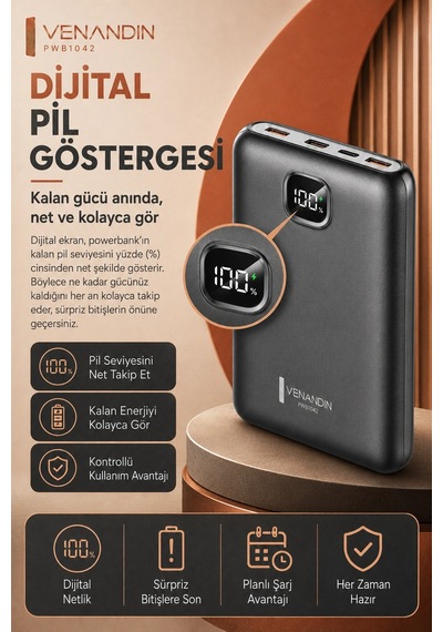 Dijital Ekranlı 10000 Mah Taşınabilir Harici Şarj Cihazı Hızlı Dolumlu Diğer