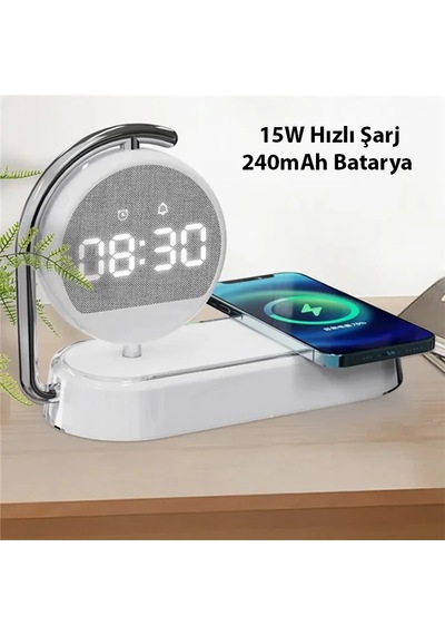 Ally K01t 15w Led Işıklı Kablosuz Şarj Cihazı Çalar Saat- 5775 Renkli