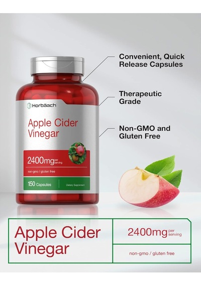 Horbaach Apple Cider Vinegar Capsules 2400mg 150 Count Non-gm...
