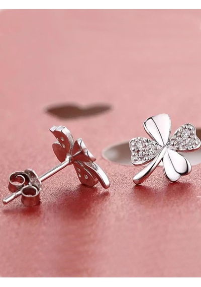 Brezza Lusso Jewelry Gümüş 4 Yaprak Yonca Bayan Gümüş Küpe