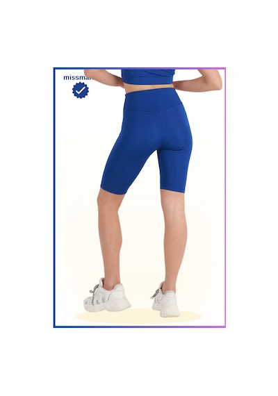 Missmaral Kadın Yüksek Bel Toparlayıcı Kısa Spor Tayt Biker Şort Basics Casual & Comfort Saks Mavi 1070 Sax Mavi