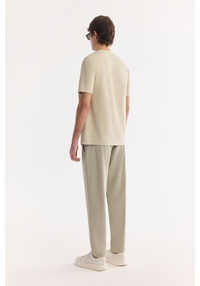 Avva Erkek Bej Bisiklet Yaka Baskılı Bi-stretch İnterlok Regular Fit T-shirt A61y1061