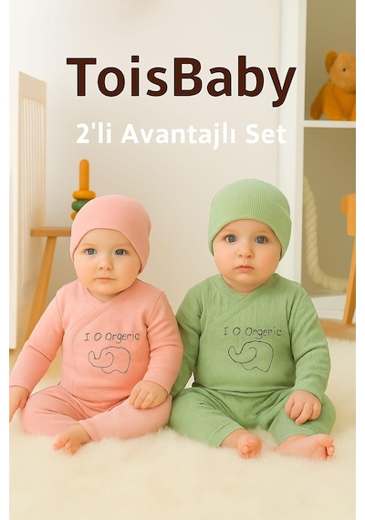 Tois Baby 2 Li Avantajlı Set Hediyelik Organik Hastahane Çıkışı Bebek Takımı 0-3 Ay Pembe + Yeşil