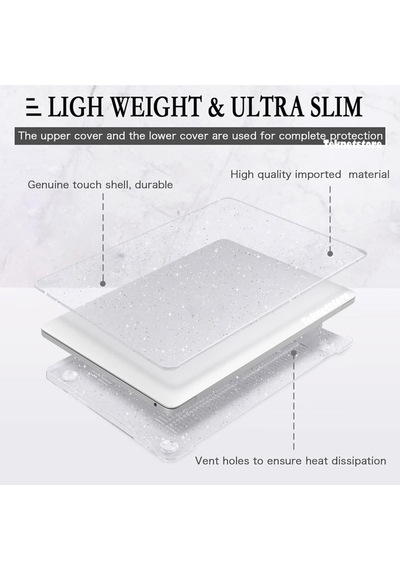 Apple Uyumlu MacBook Air 13.3 Inç M1 Çip A2337 A2179 A1932 Simli Şeffaf Siyah Koruyucu Kılıf Crystal Star Şeffaf