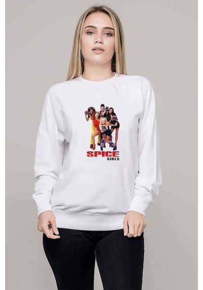 Spice Girls Baskılı Beyaz Kadın Sweatshirt