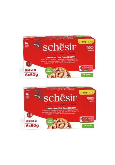 Schesir Ton Ve Karidesli Tam Ve Dengeli Jöleli Multipack Kedi Konservesi 6 X 50 G 2 Li Paket