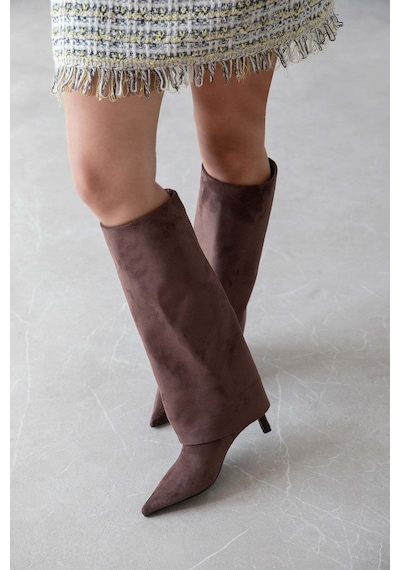 Wolk Shoes Mizu Kadın Tozluk Detay Süet Çizme Kahverengi - 939927300 Kahverengi