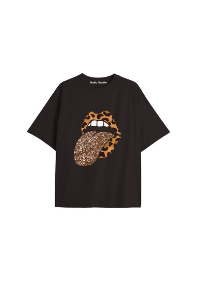 Kalic Studio Y2k Vintage Leopar Baskılı Siyah T-shirt Kod 165 Siyah-165