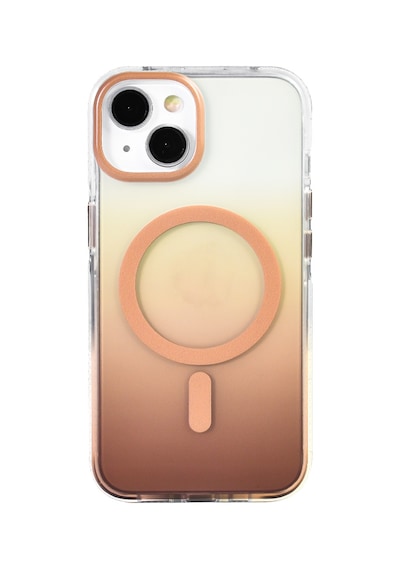 Apple Uyumlu iPhone 14 Kılıf Transparan Renk Geçişli M-safe Şarj Özellikli Toros Kapak Gold