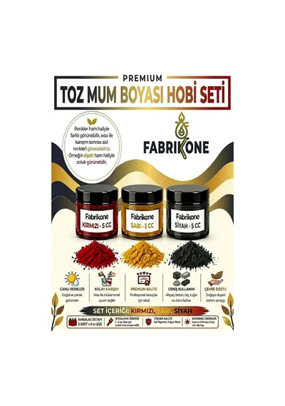 3'lü Set Premium Parafin Soya Wax Toz Mum Boyası Hobi Seti - 5 Cc Kırmızı, Sarı, Siyah Bkfab3ksrs5g Çok Renkli