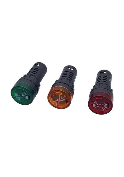 Hatfon Siren Işıklı Flaşör Buzzer Yeşil Led Ad16-22Sm 24V Dc 22Mm Çap