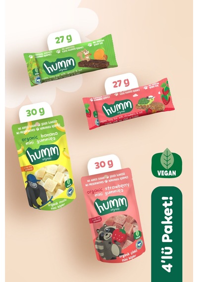 Hummorganic Organik Vegan Meyveli Küp & Yulaf Bar Atıştırmalık Paketi - 4 adet (4 çeşit)