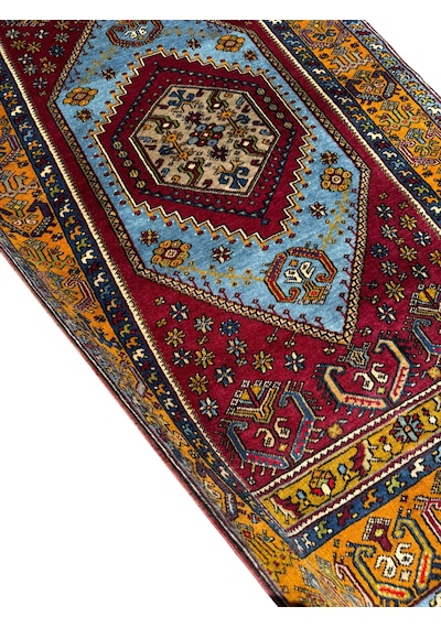 El Dokuması Yahyalı Halısı 122x210 Kök Boyası Mavi %100 Yün Halı