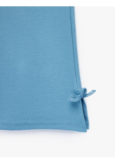 Koton Fiyonklu Pamuklu Beli Lastikli Kaşkorse Geniş Paça Pantolon Mavi 7wmg40105ak