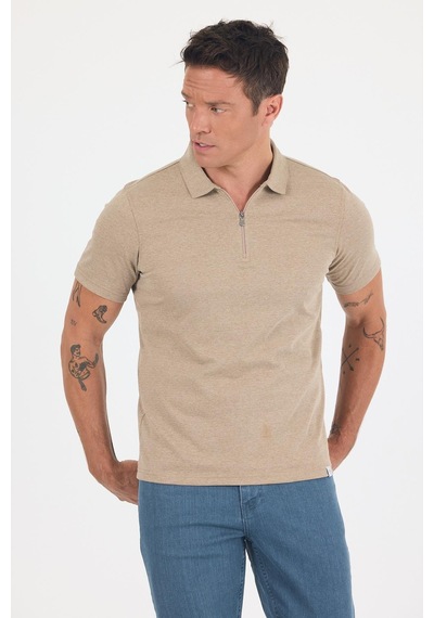Kahverengi Kısa Kol Düz Suprem Polo Yaka Cepsiz Pamuklu Casual Slim Fit Tişört 1011250164 402 Kahverengi