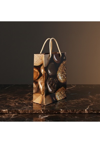 Eczane Hediyelik & Alışveriş Karton Çanta Körüklü Çakıl Taşları 14 x 20 x 8 CM 10 Adet