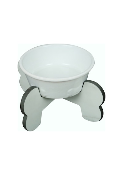 Suya Dayanıklı Seramik Kaseli Ahşap Ayaklı Tekli Orta/büyük Irk Köpek Mama/su Stantı-1000 Ml.