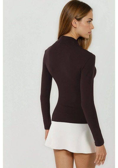 Hiccup Ultra Yumuşak Slim Fit Dik Yaka Örme Üst Koyu Mocha Kahve