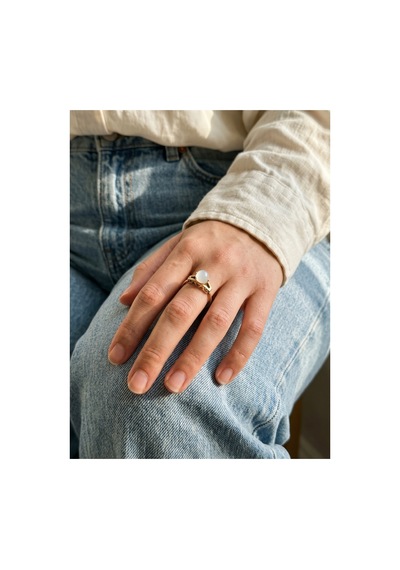 Esoo Jewelry Vintage Taşlı Bohem Ayarlanabilir Kadın Yüzük Antik Pirinç - Ay Taşı Beyaz