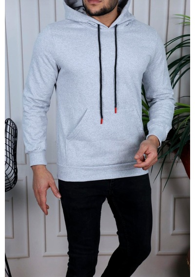 Nisanca Trend Clothıng Basic Unisex Kanguru Cepli Kapüşonlu Sweatshirt Hoodie Sweat- Regular Fit- Kışlık İçi Polarlı Gri
