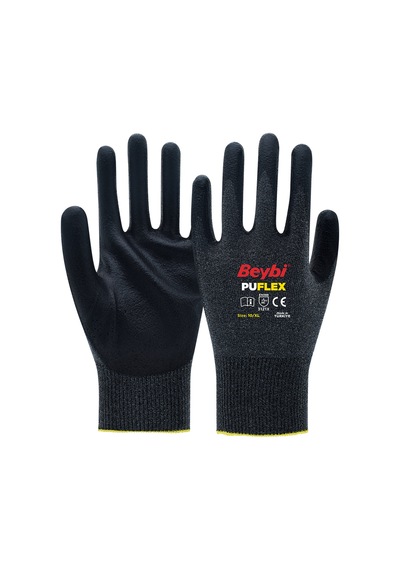 Pu Flex Poliüretan Kaplı Polyester Örme Eldiven Gri Siyah