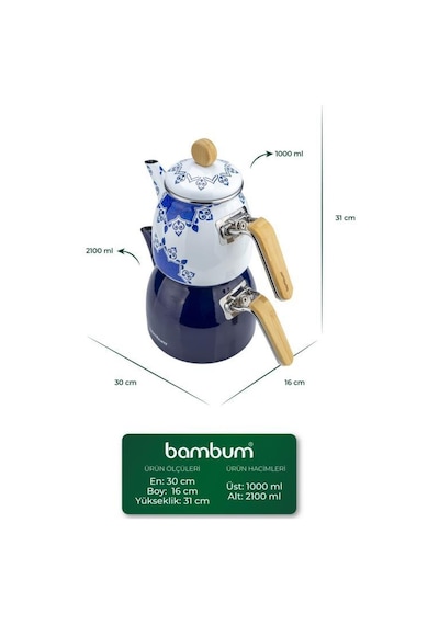 Bambum Unique - Bambu Kulplu Emaye Çaydanlık Takımı Lacivert