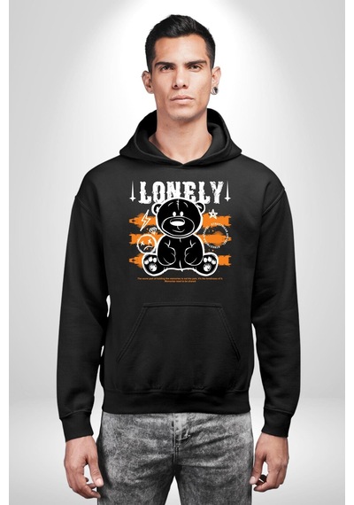 Yalnız Kadın Erkek Siyah Kapüşonlu Sweatshirt Hoodie Siyah