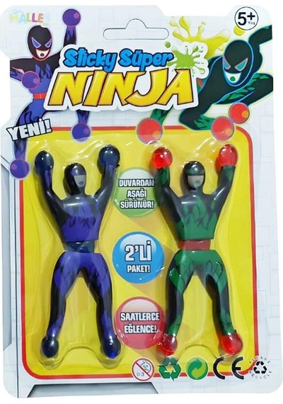 Duvarlarda Dans Eden Ninjalar 2'li Yapışkan Taklacı Ninja Figürleri Cam Ve Duvar Sürüngeni