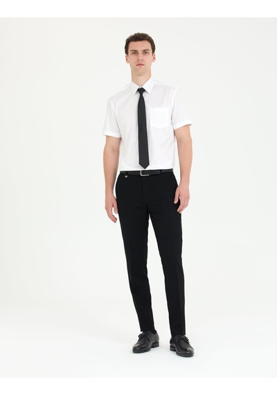 Pierre Cardin Beyaz %100 Pamuk Parlak Saten Regular Fit Kısa Kollu Basic Gömlek
